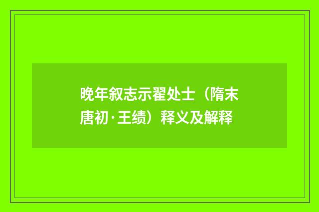 晚年叙志示翟处士（隋末唐初·王绩）释义及解释