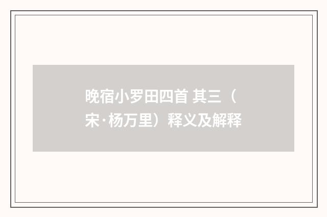 晚宿小罗田四首 其三（宋·杨万里）释义及解释