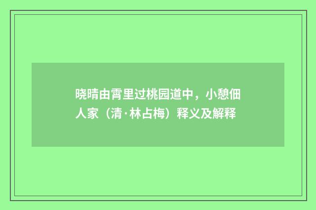 晓晴由霄里过桃园道中，小憩佃人家（清·林占梅）释义及解释