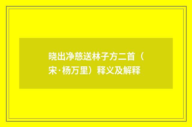 晓出净慈送林子方二首（宋·杨万里）释义及解释