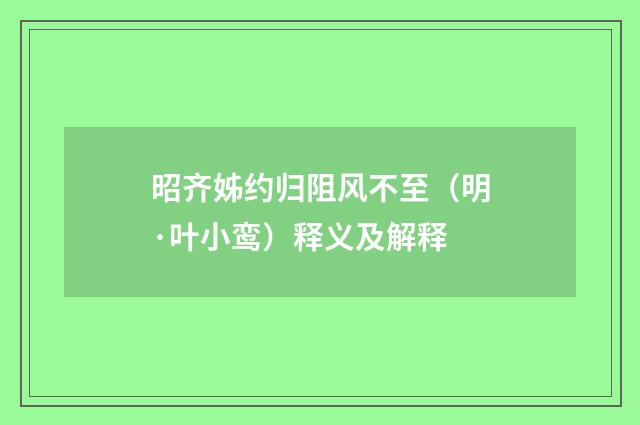 昭齐姊约归阻风不至（明·叶小鸾）释义及解释