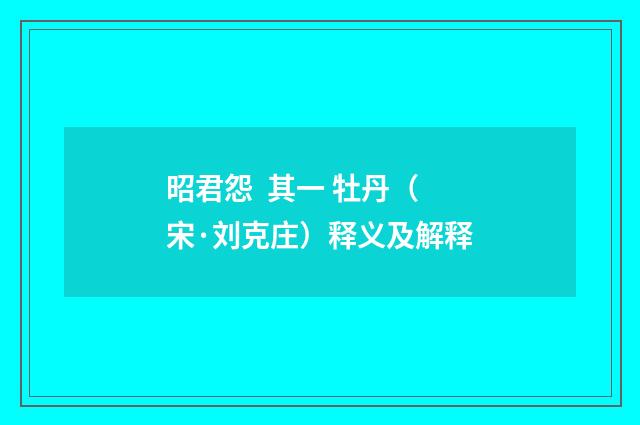 昭君怨 其一 牡丹（宋·刘克庄）释义及解释