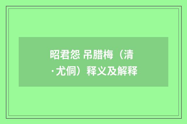 昭君怨 吊腊梅（清·尤侗）释义及解释