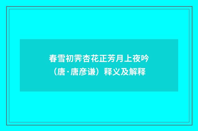 春雪初霁杏花正芳月上夜吟（唐·唐彦谦）释义及解释