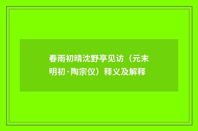 春雨初晴沈野亭见访（元末明初·陶宗仪）释义及解释