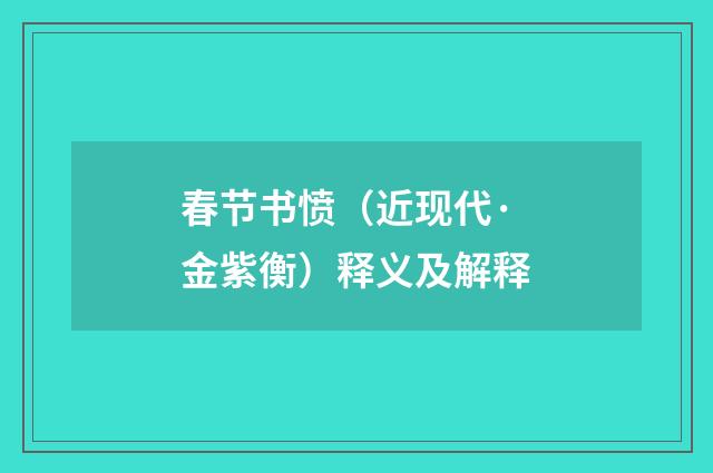 春节书愤（近现代·金紫衡）释义及解释
