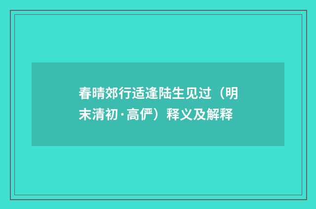 春晴郊行适逢陆生见过（明末清初·高俨）释义及解释