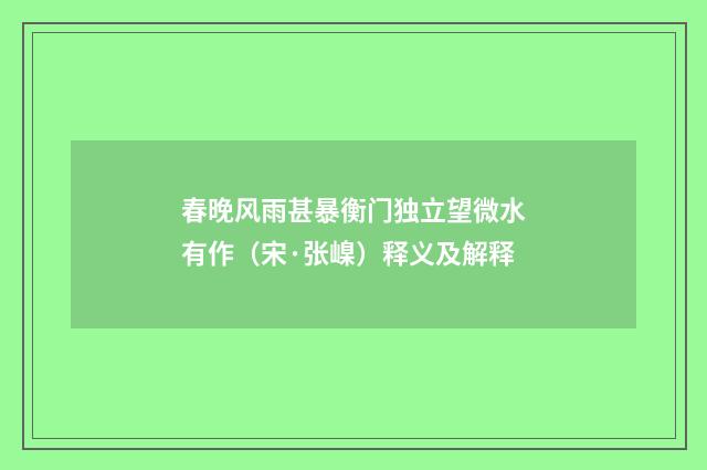 春晚风雨甚暴衡门独立望微水有作（宋·张嵲）释义及解释
