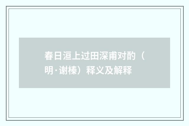 春日洹上过田深甫对酌（明·谢榛）释义及解释