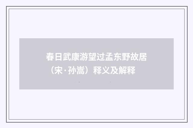 春日武康游望过孟东野故居（宋·孙嵩）释义及解释