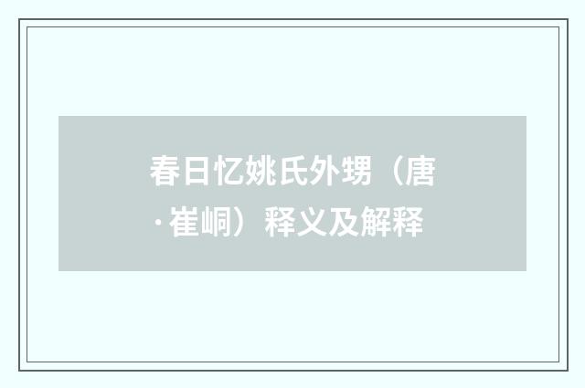 春日忆姚氏外甥（唐·崔峒）释义及解释
