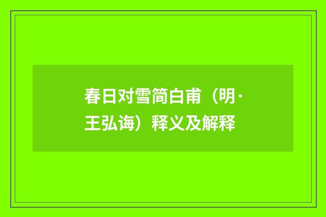 春日对雪简白甫（明·王弘诲）释义及解释