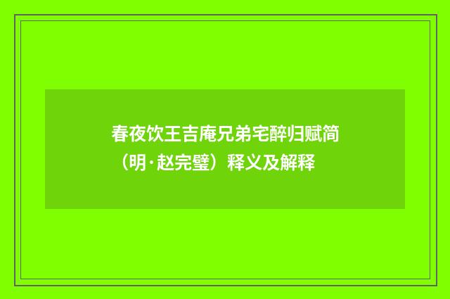 春夜饮王吉庵兄弟宅醉归赋简（明·赵完璧）释义及解释