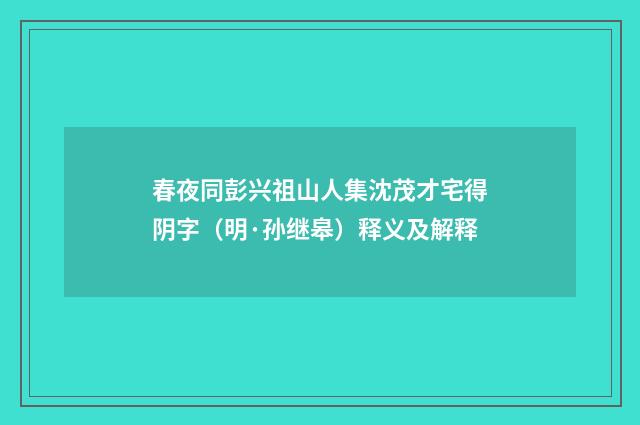 春夜同彭兴祖山人集沈茂才宅得阴字（明·孙继皋）释义及解释