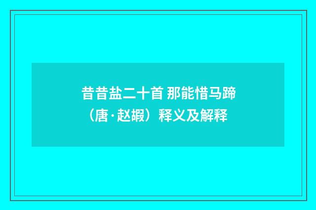 昔昔盐二十首 那能惜马蹄（唐·赵嘏）释义及解释