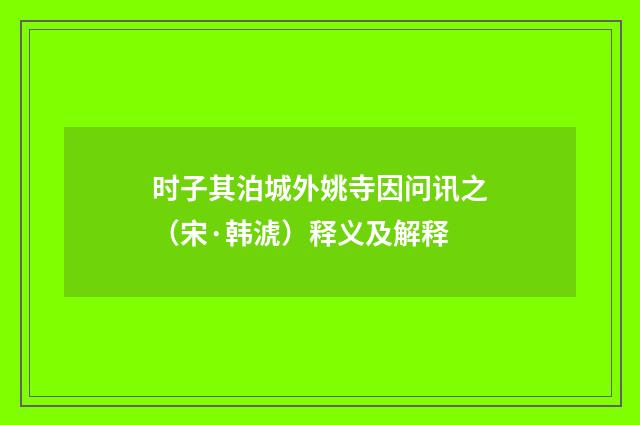 时子其泊城外姚寺因问讯之（宋·韩淲）释义及解释