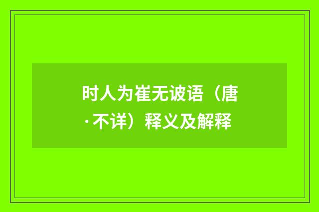时人为崔无诐语（唐·不详）释义及解释