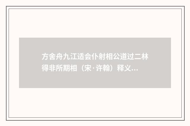 方舍舟九江适会仆射相公道过二林得非所期相（宋·许翰）释义及解释