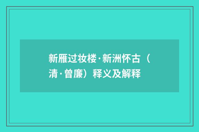 新雁过妆楼·新洲怀古（清·曾廉）释义及解释
