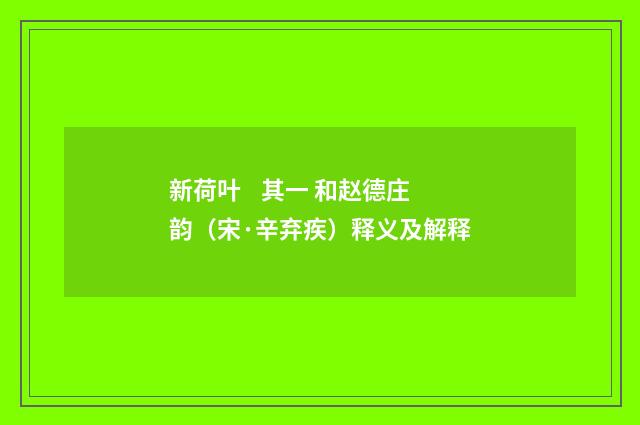 新荷叶 其一 和赵德庄韵（宋·辛弃疾）释义及解释