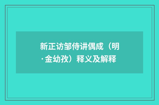 新正访邹侍讲偶成（明·金幼孜）释义及解释