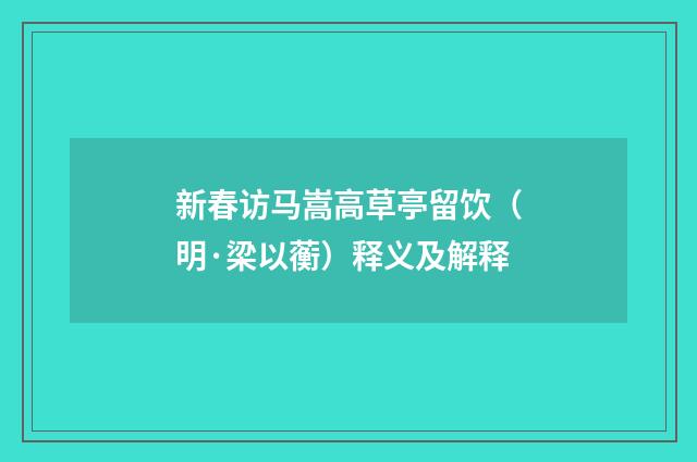 新春访马嵩高草亭留饮（明·梁以蘅）释义及解释