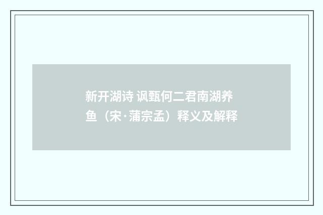 新开湖诗 讽甄何二君南湖养鱼（宋·蒲宗孟）释义及解释