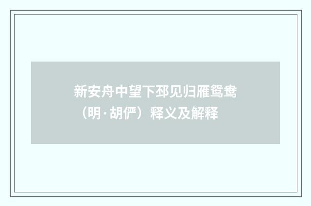 新安舟中望下邳见归雁鸳鸯（明·胡俨）释义及解释