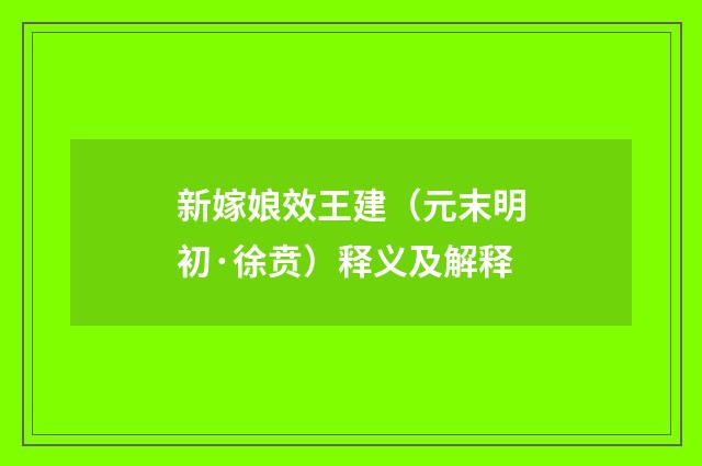 新嫁娘效王建（元末明初·徐贲）释义及解释