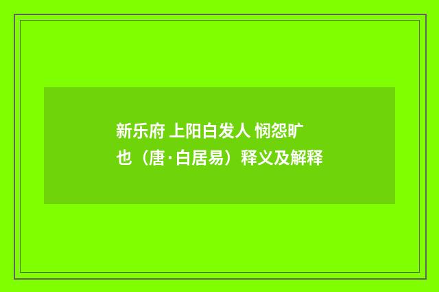 新乐府 上阳白发人 悯怨旷也（唐·白居易）释义及解释