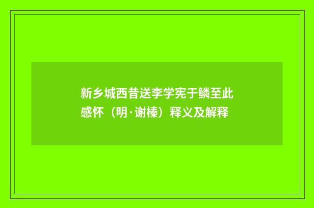新乡城西昔送李学宪于鳞至此感怀（明·谢榛）释义及解释
