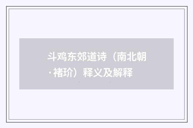 斗鸡东郊道诗（南北朝·褚玠）释义及解释