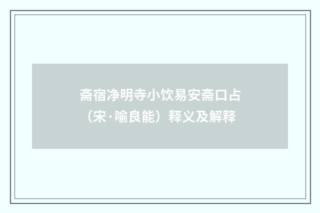 斋宿净明寺小饮易安斋口占（宋·喻良能）释义及解释