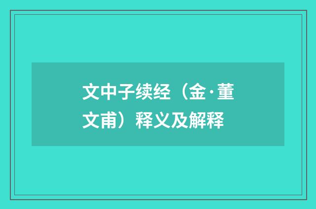 文中子续经（金·董文甫）释义及解释