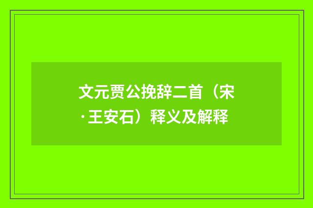 文元贾公挽辞二首（宋·王安石）释义及解释