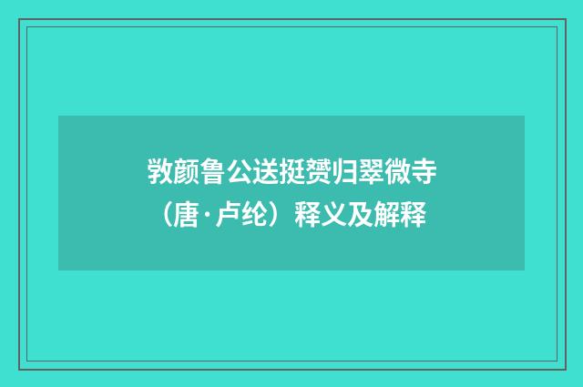敩颜鲁公送挺赟归翠微寺（唐·卢纶）释义及解释