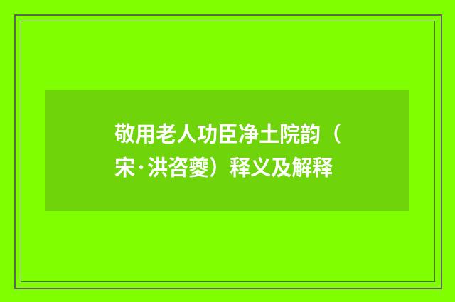 敬用老人功臣净土院韵（宋·洪咨夔）释义及解释