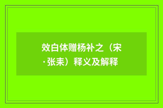 效白体赠杨补之（宋·张耒）释义及解释