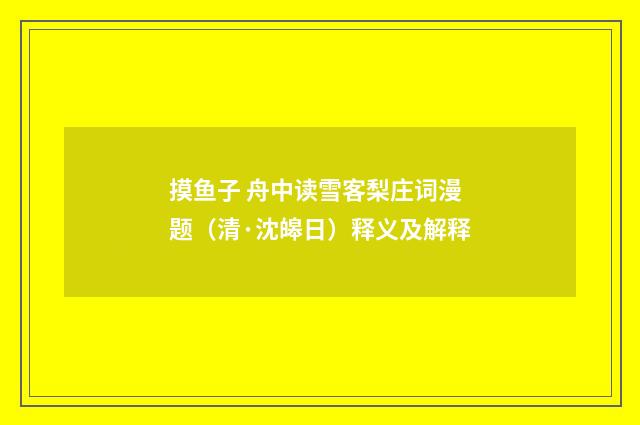 摸鱼子 舟中读雪客梨庄词漫题（清·沈皞日）释义及解释