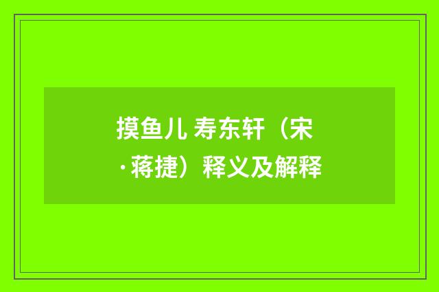 摸鱼儿 寿东轩（宋·蒋捷）释义及解释