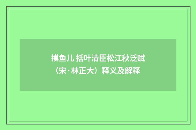 摸鱼儿 括叶清臣松江秋泛赋（宋·林正大）释义及解释