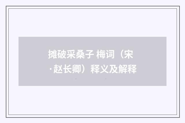 摊破采桑子 梅词（宋·赵长卿）释义及解释