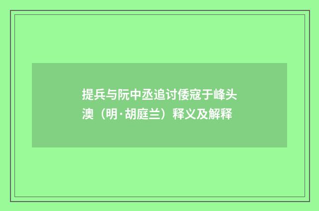 提兵与阮中丞追讨倭寇于峰头澳（明·胡庭兰）释义及解释