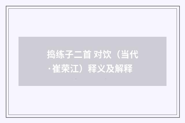 捣练子二首 对饮（当代·崔荣江）释义及解释