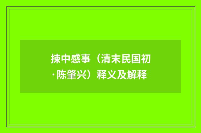 捒中感事（清末民国初·陈肇兴）释义及解释