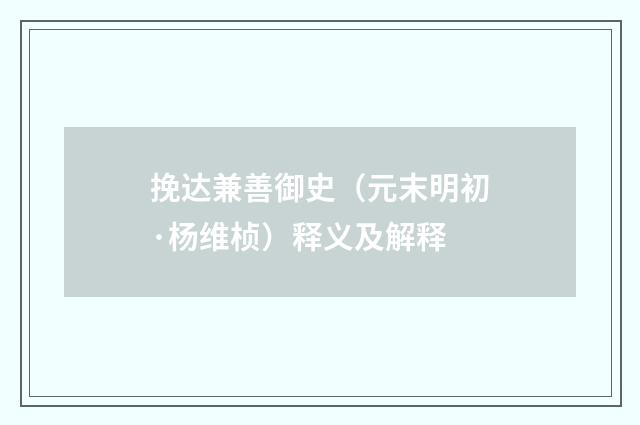 挽达兼善御史（元末明初·杨维桢）释义及解释