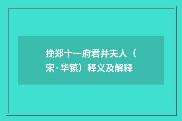 挽郑十一府君并夫人（宋·华镇）释义及解释