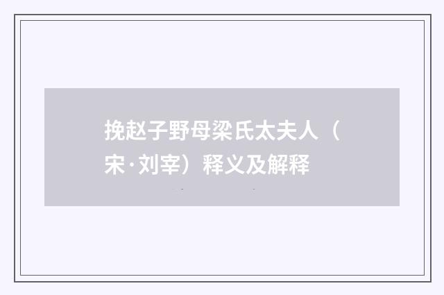 挽赵子野母梁氏太夫人（宋·刘宰）释义及解释