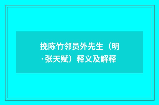 挽陈竹邻员外先生（明·张天赋）释义及解释