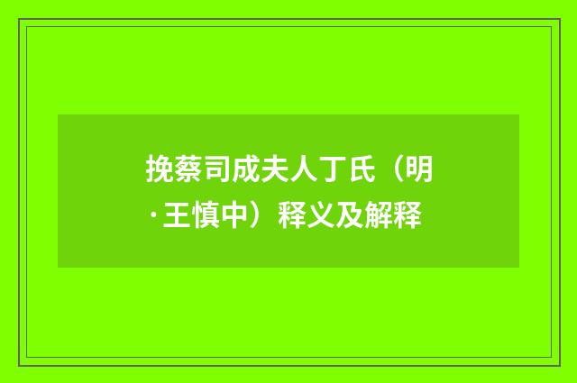 挽蔡司成夫人丁氏（明·王慎中）释义及解释